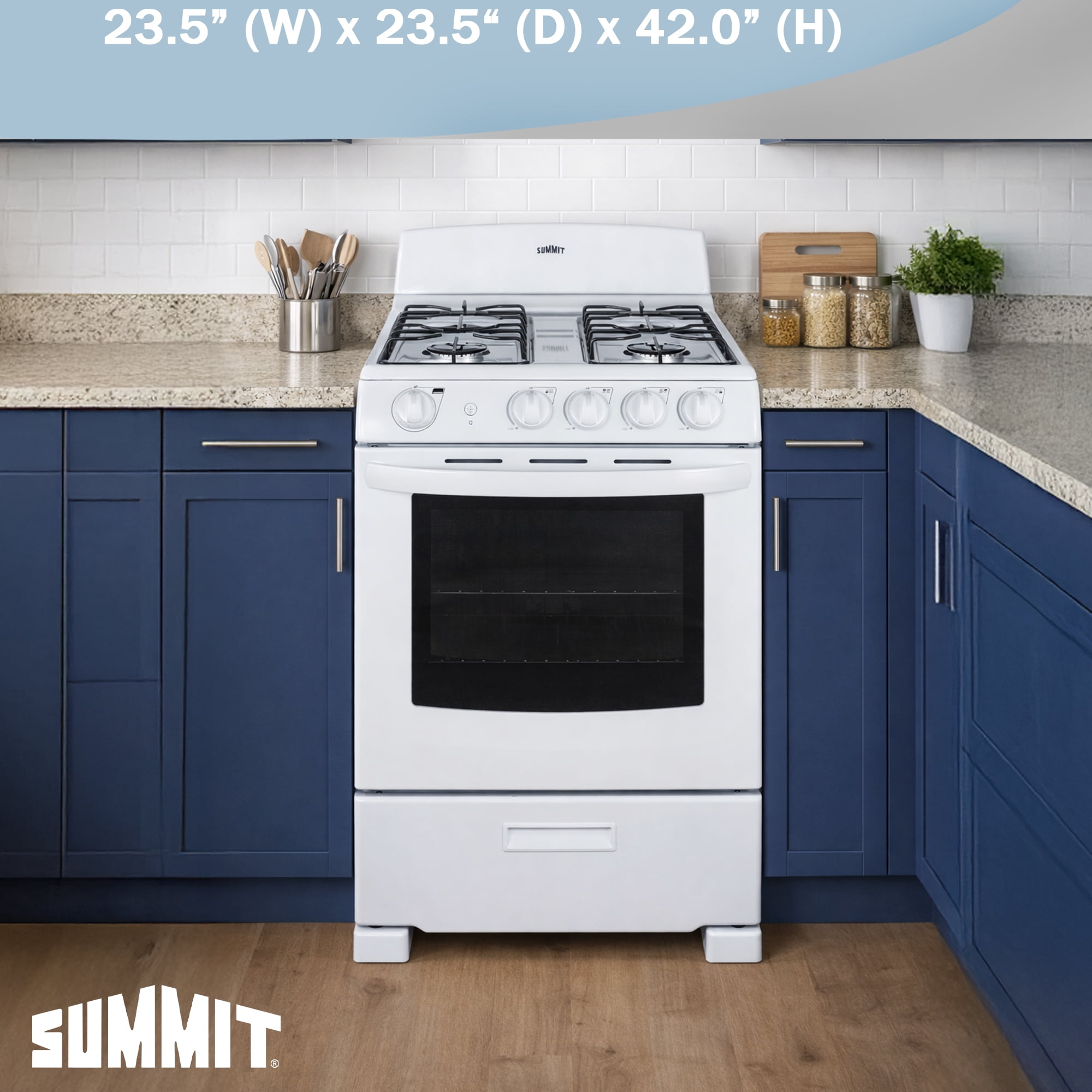 Summit 24 Inch Gas Range, 2.9 cu. ft. Oven, White - RG244WS