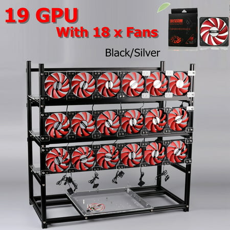 PC-S570 19 Bitcoin Miner GPU Bitcoin Mining Rig Aluminum Stackable Frame Case For ETH BTC W/ 18 Fans Black/