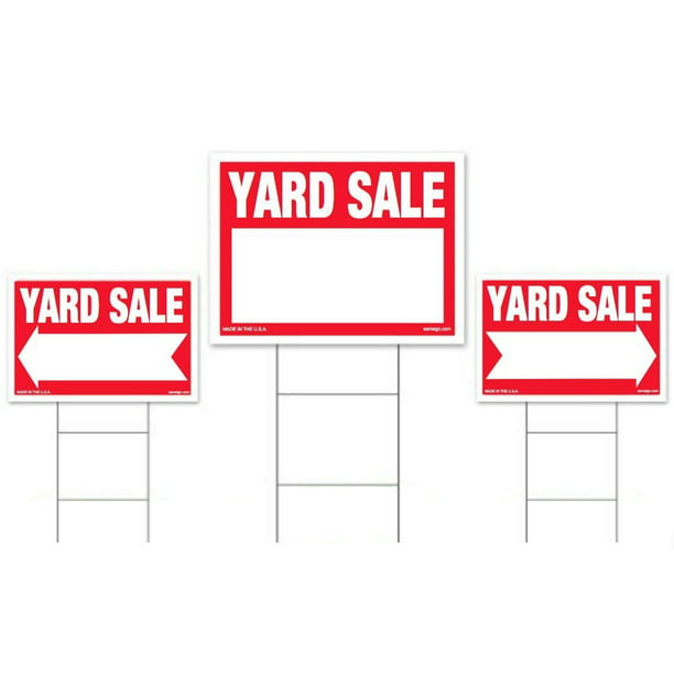 3-Pack Yard Sale Sign Kit - Double Sided Signs & H-Stakes - Red ...