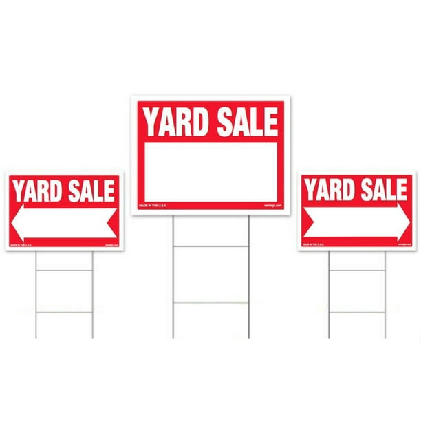 3-Pack Yard Sale Sign Kit - Double Sided Signs & H-Stakes - Red ...