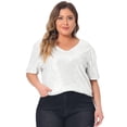 thumbnail image 3 of DARING DIVA Women's Plus Sparkly V Neck Short Sleeve Party Tops Blouses 1X Silver, 3 of 6