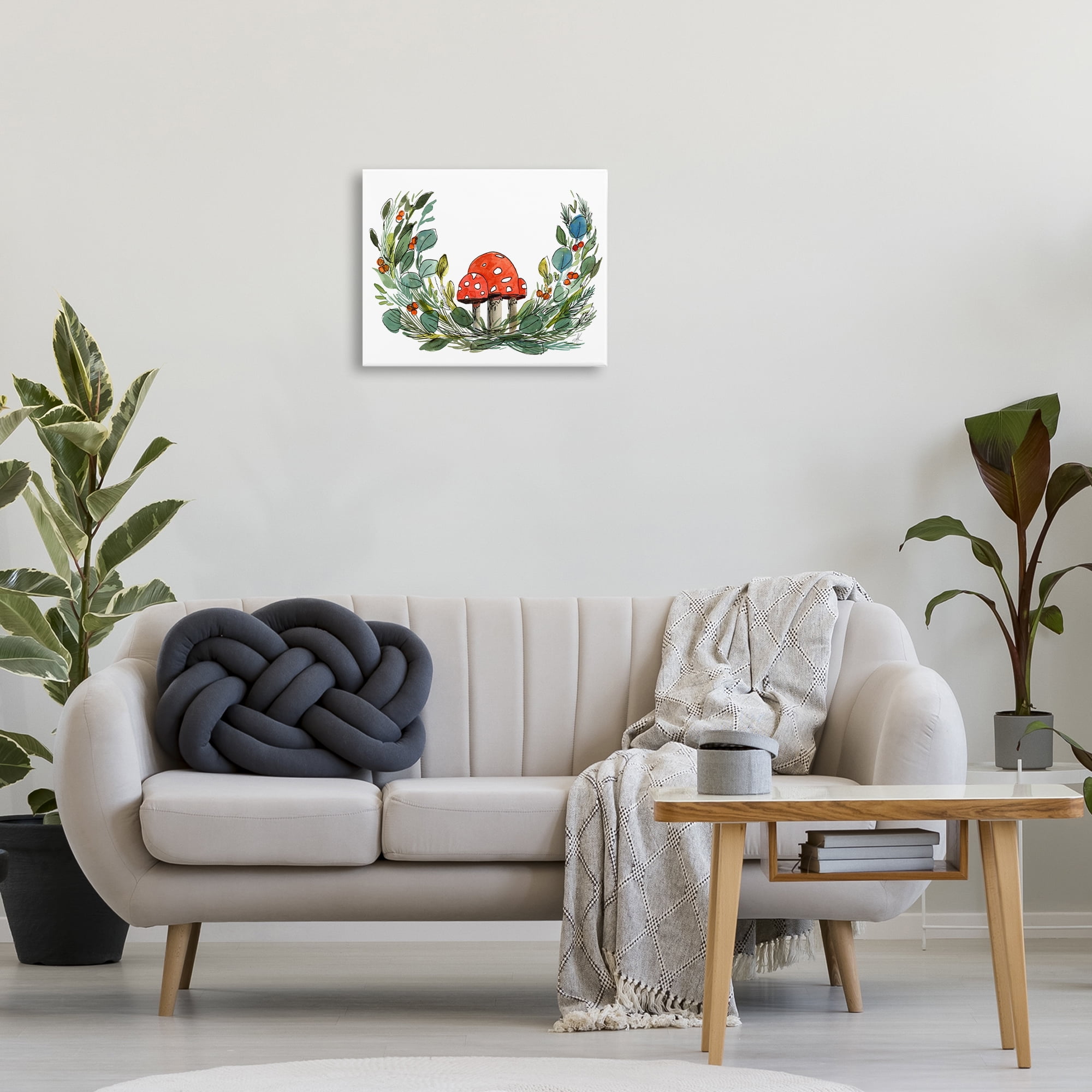 Stupell Industries Mushrooms & Greens Plants & Flowers Painting Wrapped Canvas Art Print Wall Art, 20 x 16