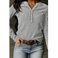 thumbnail image 1 of Women's Gray Trimmed Neckline Waffle Knit Henley Top, 1 of 5