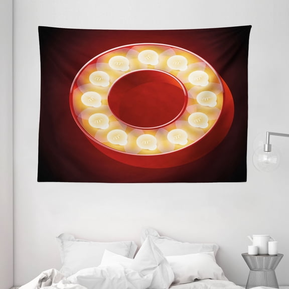 Letter O Tapestry, Entertainment World in Vegas Theme Vintage Casino Nightclub Theater Typeset, Wall Hanging for Bedroom Living Room Dorm Decor, 80W X 60L Inches, Ruby Yellow Black, by Ambesonne