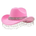 thumbnail image 3 of HNMKIU Stylish Western Cowboy Hat For Women Men Featuring Large Round Gemstone Fringe Rhinestone Decorations Ideal Party Event Accessory Pink,One Size, 3 of 3