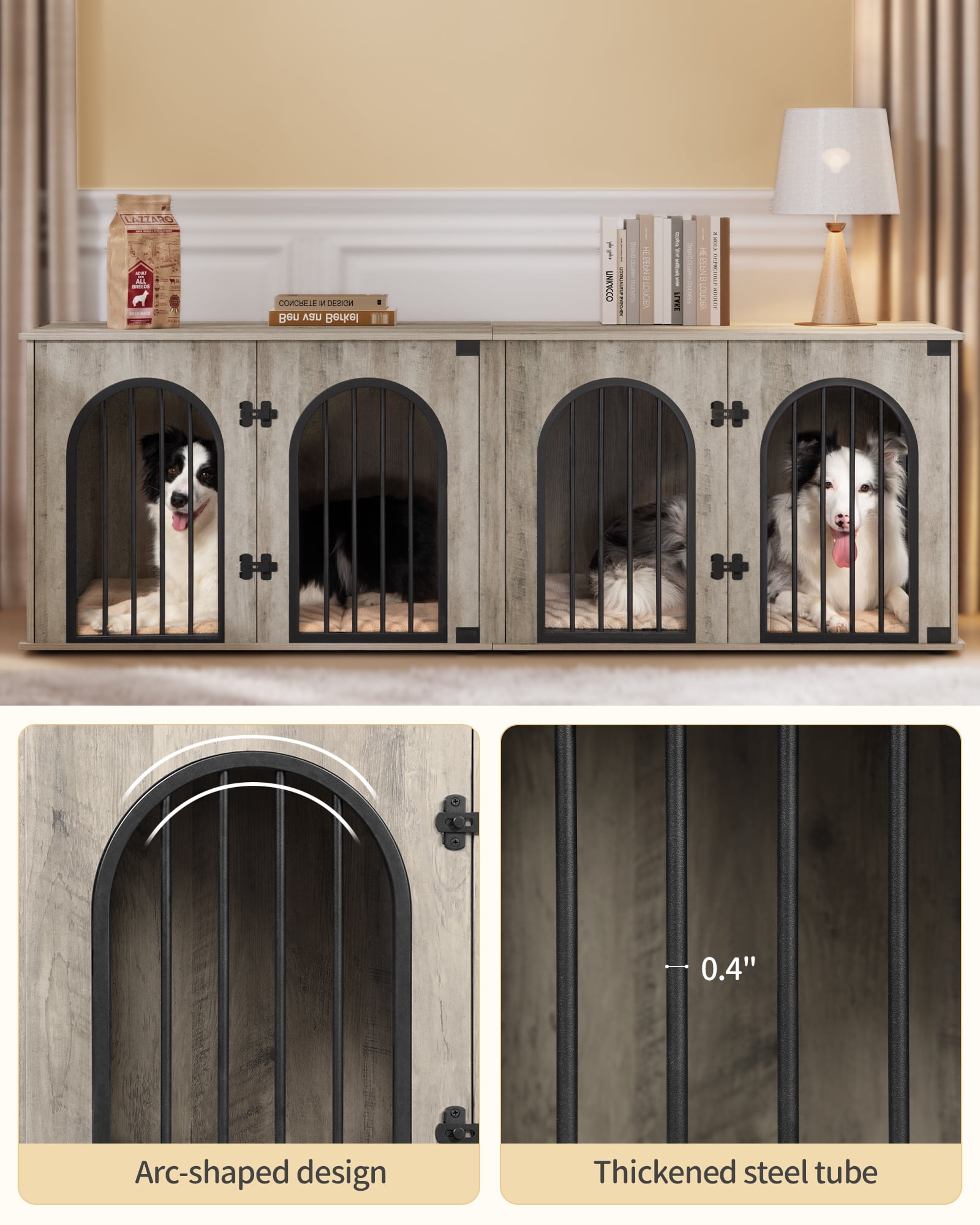 Dog Crate Furniture, 71" Heavy Duty Dog Kennels with Divider, Pads, Side Table, TV Cabinet