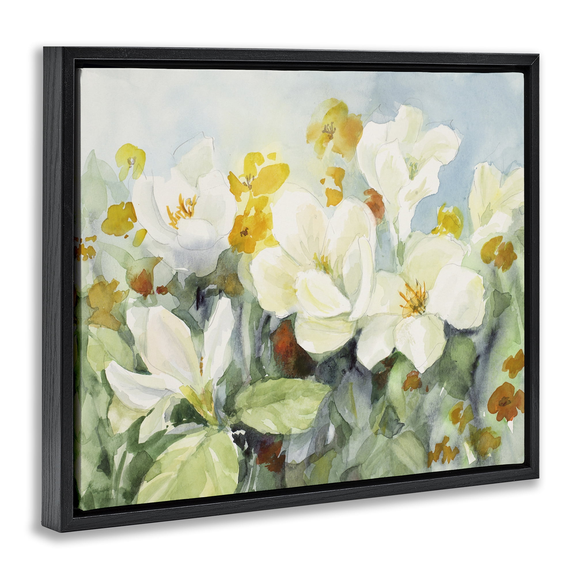 Stupell Industries Early Spring Meadow Botanical & Floral Painting Black Floater Framed Art Print Wall Art, 31 x 25