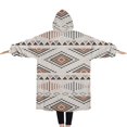 thumbnail image 2 of Oversized Wearable Blanket Hoodie,Brown Triangular Geometric Pattern Sherpa Blanket Hoodie with Super Pockets,Super Warm Fuzzy Pullover for Women & Men, 2 of 6