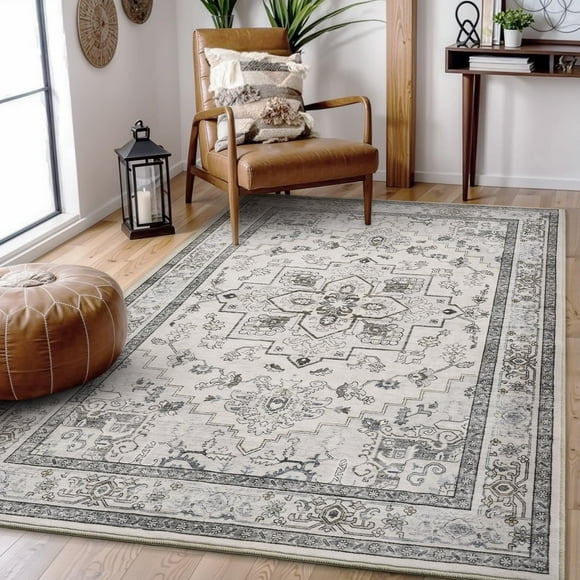 SHILIU-Area Rug for Living Room 3x5 Large Carpet-Machine Washable Retro Medallion Traditional Rugs for Entryway Bedroom Dining Room Office Rug Non Slip Vintage Grey-Floral