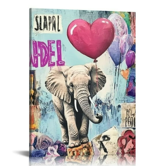 Sheronv Elephant Balloons Heart Fine Art Aesthetic Poster Print Wall Painting for Living Room Bedroom Home Office Wall Decor Canvas Art Decor Pictures Farmhouse Bathroom Room 12x16 in