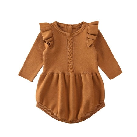 

Douhoow Toddler Girl Warm Knitted Romper Baby Solid Ruffles Sweater Jumpsuit