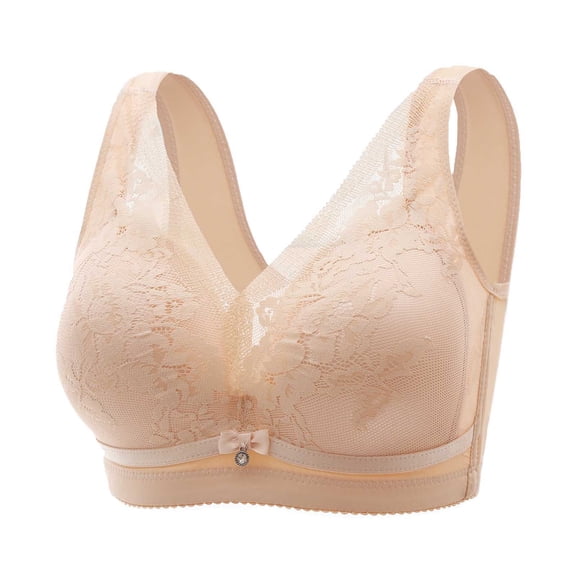 Loopsun Womens Bra Plus Size, Bras for Women, Woman Underwear Lace Adjustable Comfortable Gathering Bra without Rims Beige 38/85