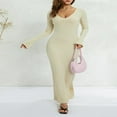 thumbnail image 2 of Women Long Sleeve Bodycon Sweater Dress Ribbed Knit Slim Fit Maxi Long Dress, 2 of 6
