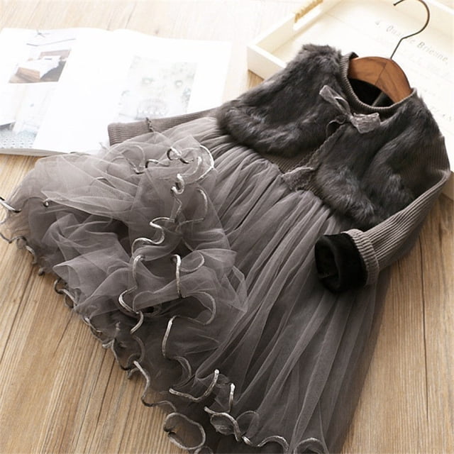 XEGLSBU Enfants Tout-Petits Bébés Filles Automne Hiver Tulle Manches Longues Robe Princesse Vêtements
