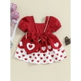 thumbnail image 3 of Baby Toddler Girl Set, Short Sleeve Square Neck Heart Print 3D Bow Dress + Heart Shape Crossbody Bag for Party Wedding, 3 of 9