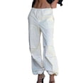 thumbnail image 1 of Pantalones cargo para mujer Puños elásticos ceñidos con bolsillos laterales Pantalones de senderismo fruncidos casuales retro de longitud completa Blanco L, 1 of 6