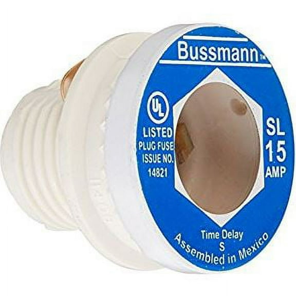 Bussmann BP/SL-15 15 Amp Time Delay Loaded Link Rejection Base Plug Fuse, 125V UL Listed Carded, by Bussmann