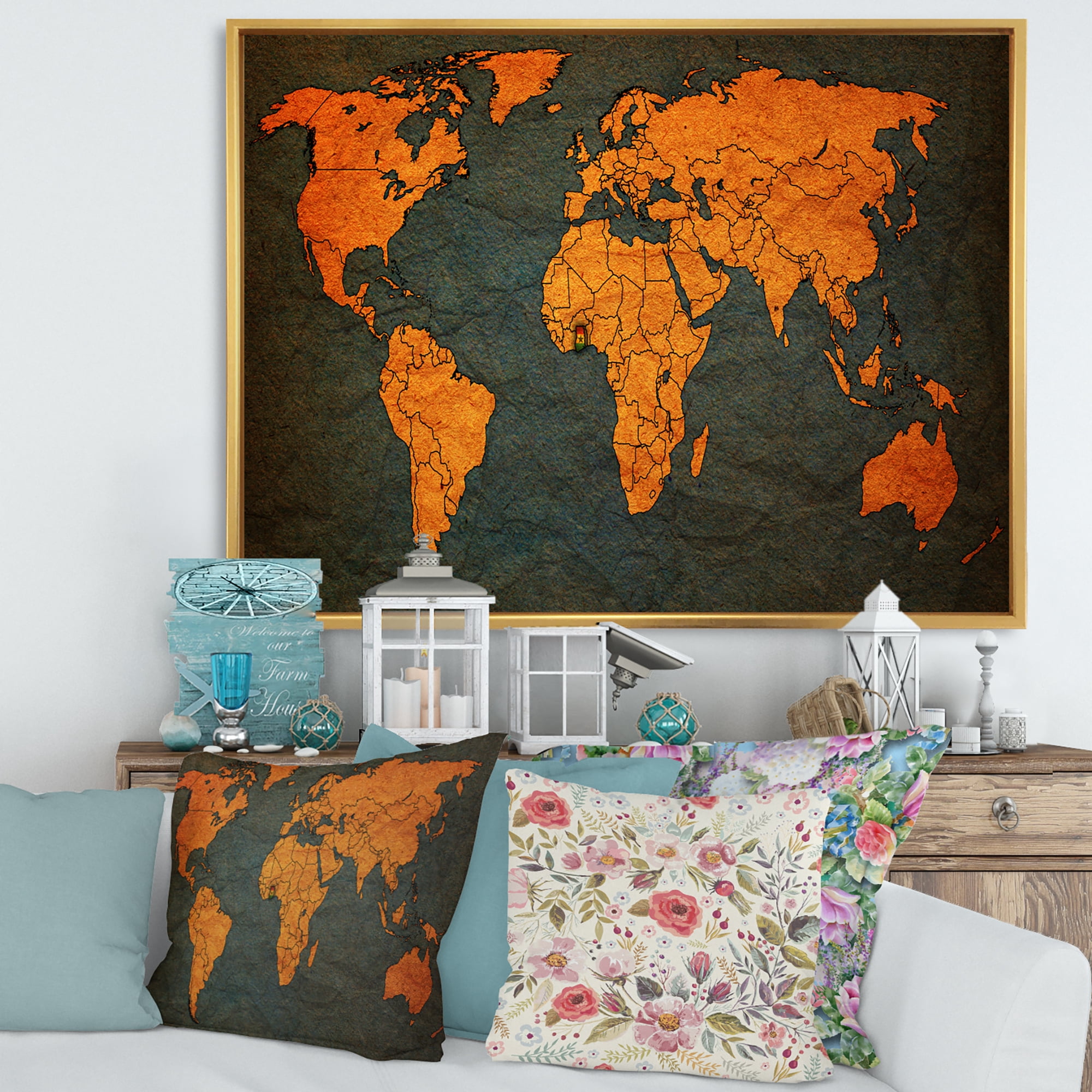 Designart 'Ancient World Map of Africa' Vintage Framed Canvas Wall Art Print