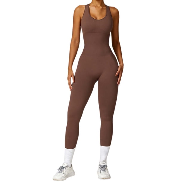Mono de yoga de punto sin costuras para mujer, pantalones largos sin espalda y con aberturas - Elástico, transpirable y elegante para yoga/gimnasio - S-L