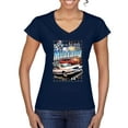 thumbnail image 1 of Wild Bobby Mustang Untamed American Spirit Ford Cars and Trucks Women Standard V-Neck Tee, Navy, X-Large, 1 of 6