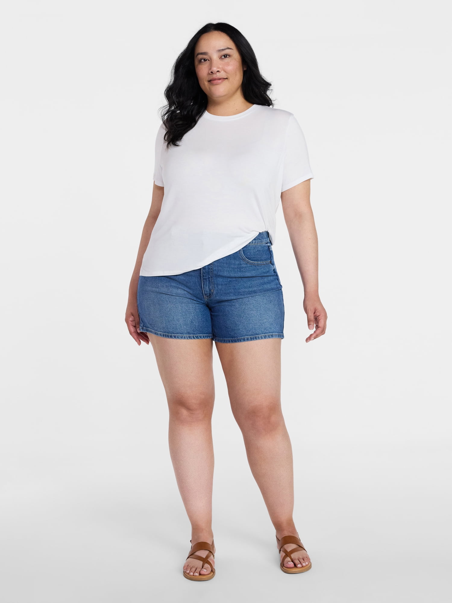 Time and Tru Women's High Rise Denim Shorts, 5" Inseam, Sizes 0-20