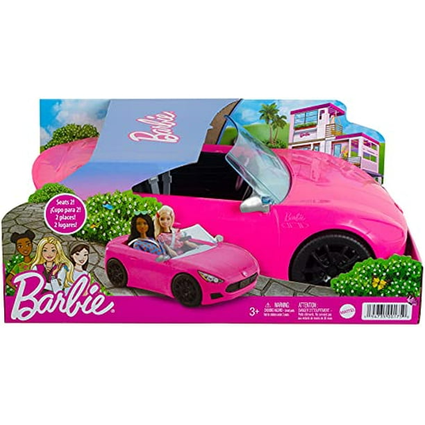 Véhicule convertible 2 places Barbie, voiture rose avec roues roulantes et  détails réalistes, cadeau pour les enfants de 3 à 7 ans 