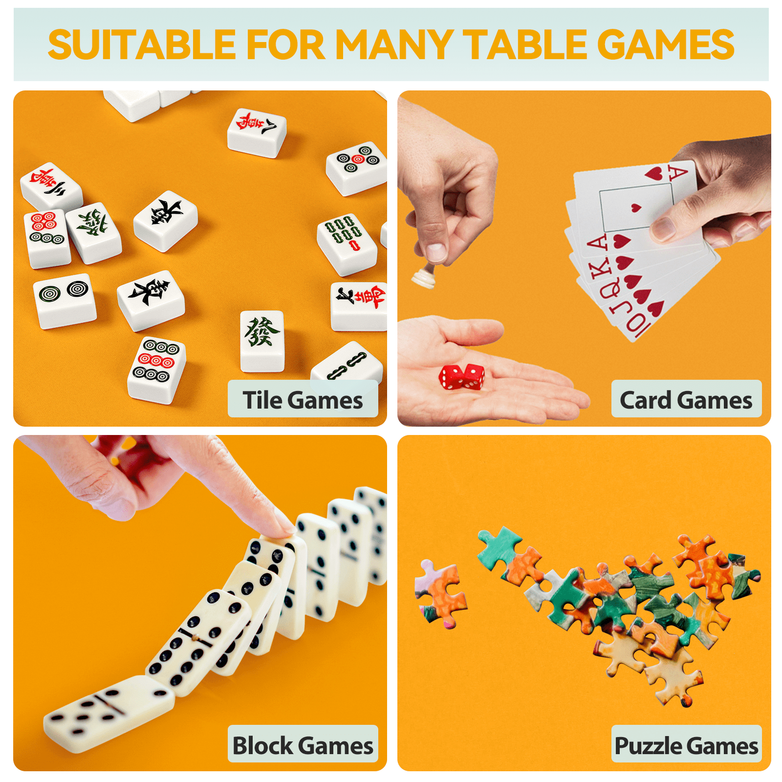 Noise Reducing Anti-Slip Table Cover Pad | Portable Game Mat for Mahjong, Poker, Cards, Dominoes with Carry Bag (Qrange)