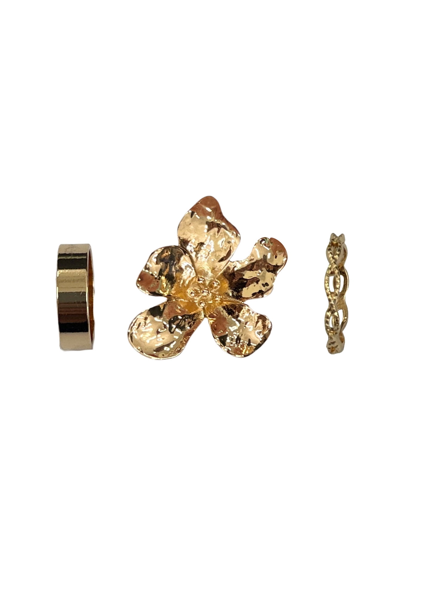 Time and Tru Gold Flower Statement Rings for Female Adults and Teens, 3 Pack