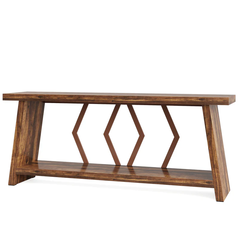 MAYEERTY 70.86" Extra Long 2-Tier Console Table, Rustic Sofa Table with Metal Frame