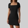 thumbnail image 2 of JIANJIA Summer Dresses for Women Solid Color Sexy Square Collar Short Sleeve Slim Tight Mini Bodycon Dress Daily-Wear,Black,S, 2 of 5