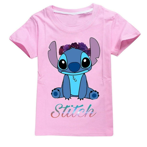Camisetas con estampado de Lilo y Stitch para niños y niñas, camisetas de manga corta con cuello redondo