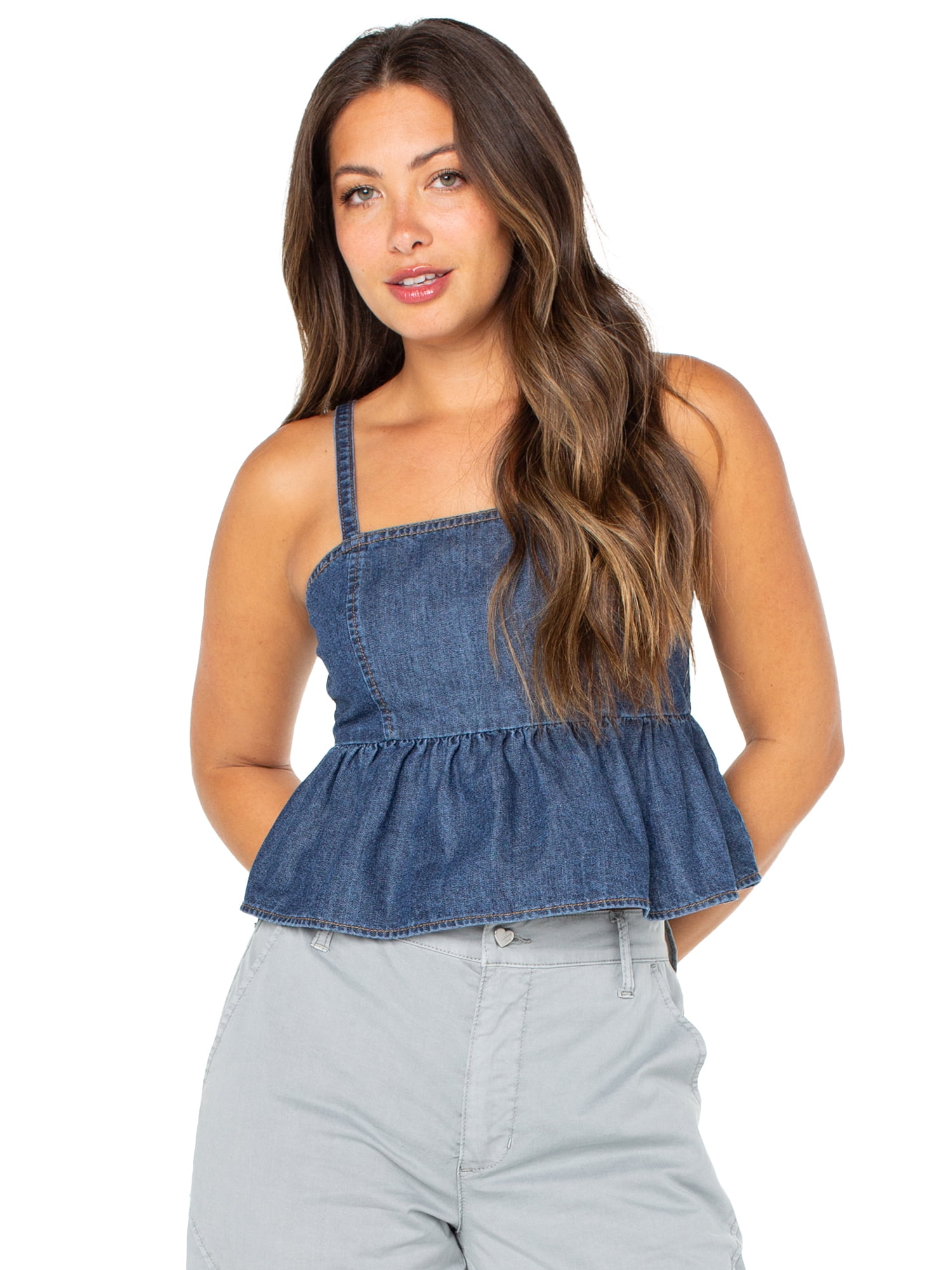 Celebrity Pink Women’s Sleeveless Denim Peplum Top, Sizes XS-XXXL