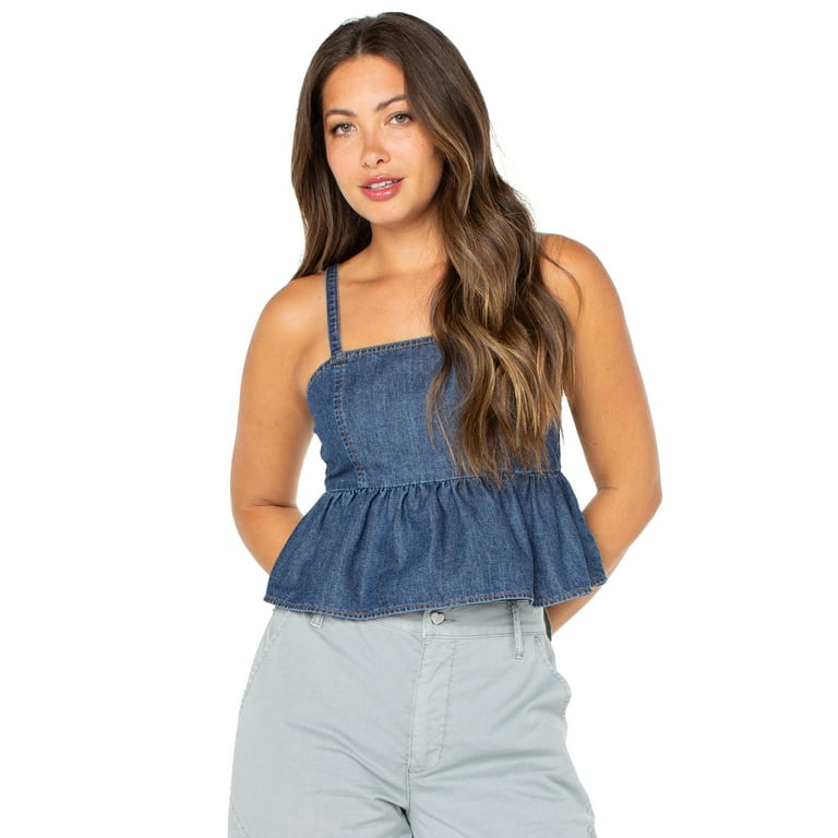 Celebrity Pink Women's Sleeveless Denim Peplum Top, Sizes XS