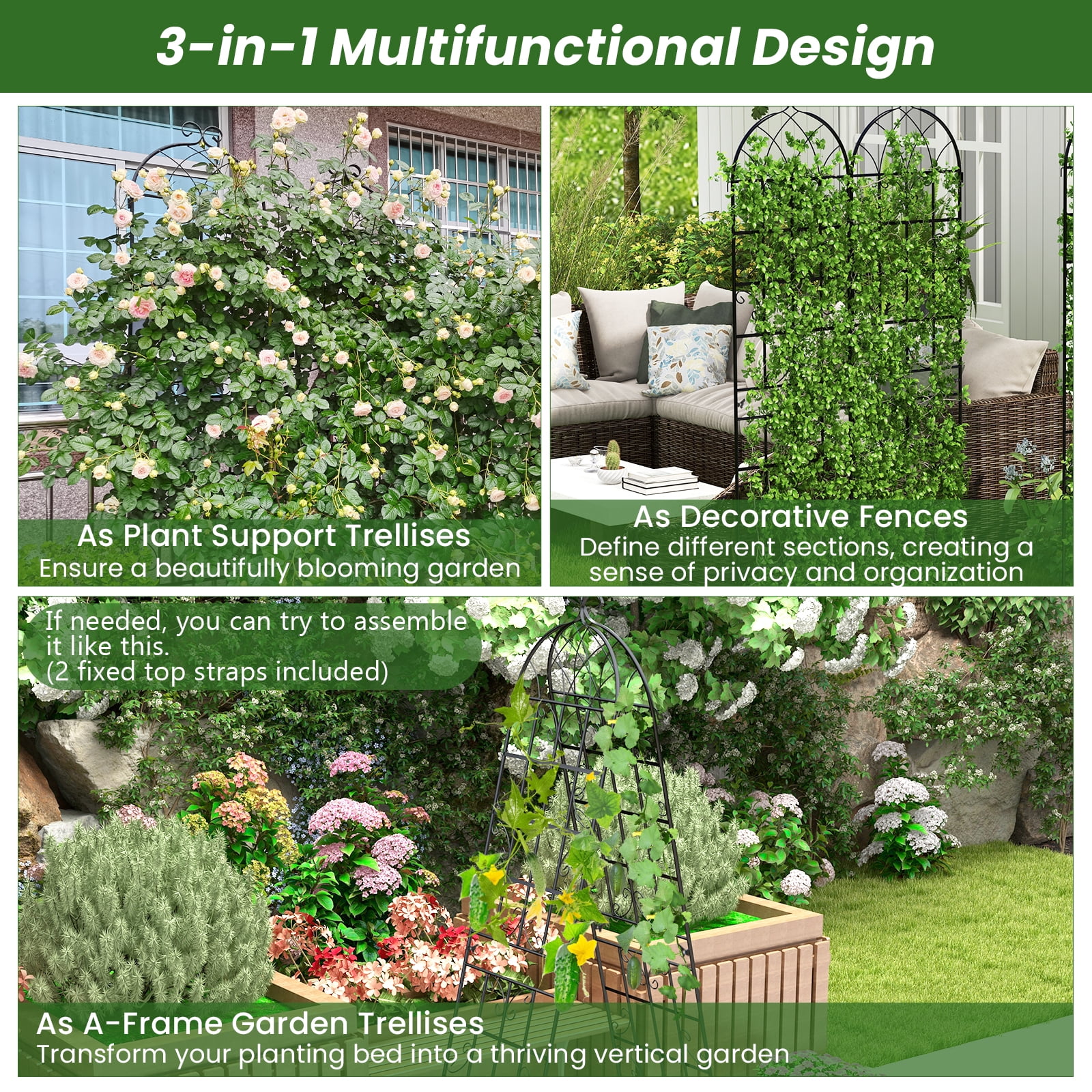 Patiojoy Metal Garden Trellis for Climbing Plants 2 Pack Fence Trellis Panels 87�� Tall Retro Style Cucumber Trellis
