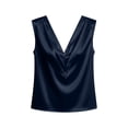 thumbnail image 5 of VBVC Women's Satin V Neck Tank Tops, Ladies' Sleeveless Pleated Dressy Blouses, Elegant Office Work Silky Camisole Tops For Women, Navy , S-3XL, 5 of 7
