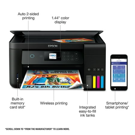Epson EcoTank ET-2750 Wireless Color All-in-One Supertank Printer with Scanner and Copier WiFi