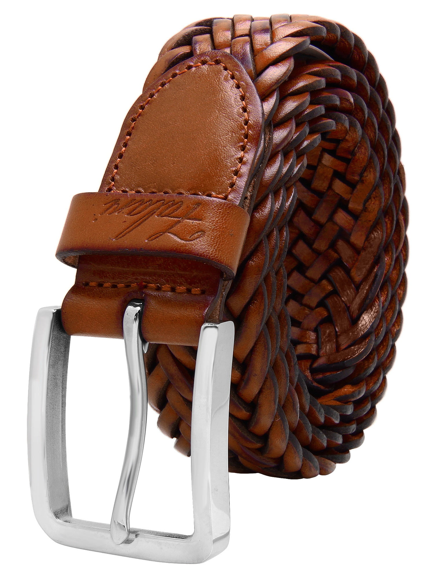 Falari Brown Men's Braided Belt 100% Genuine Leather 35mm Strap