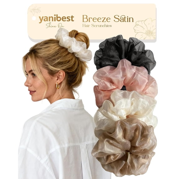 Yanibest Hair Scrunchies for Women - 4 Pcs Breeze Satin Scrunchies, Soft Ponytail Holders, No Crease Hair Ties Hair Accessories