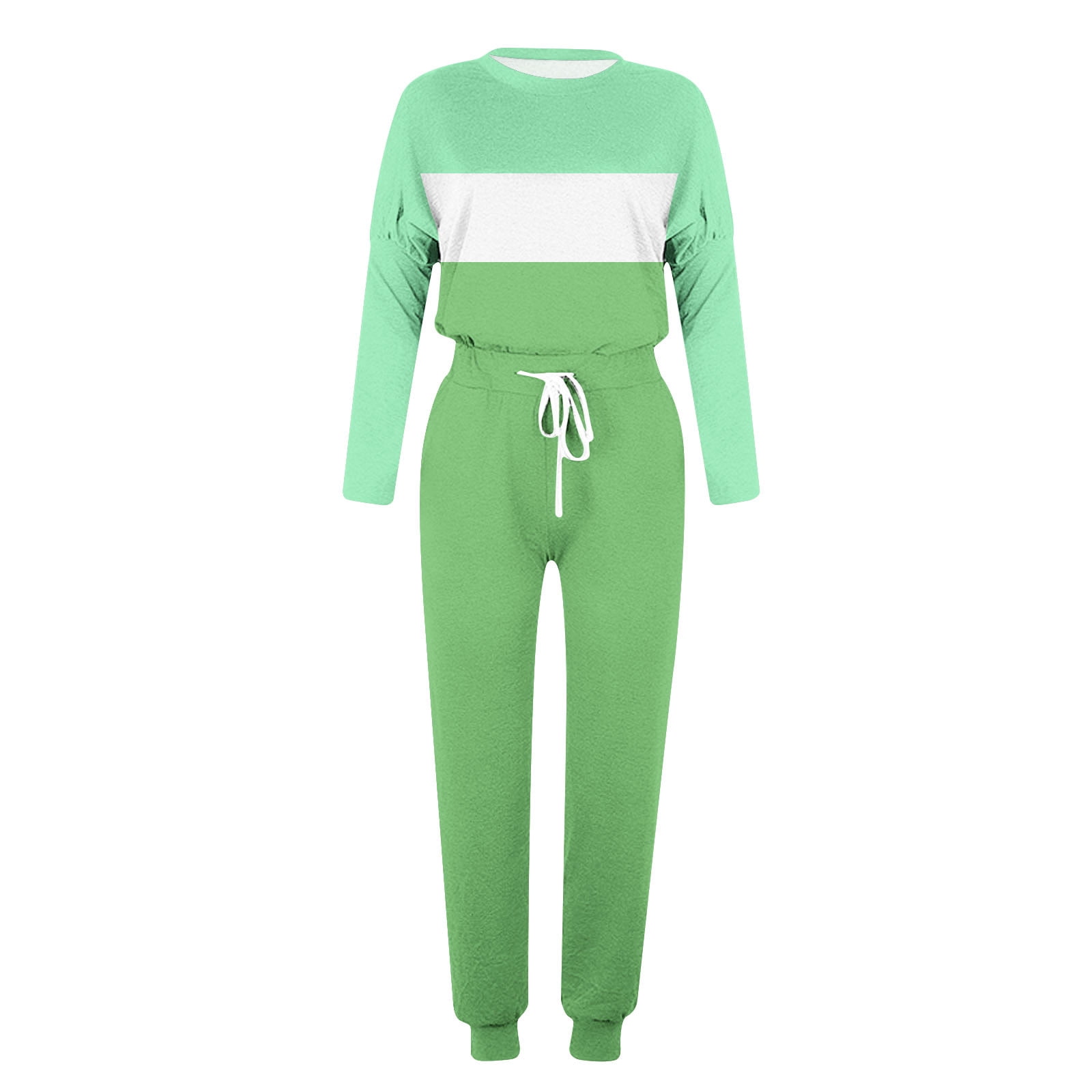 2 Piece Lounge Sets for Women Plus Size Two Piece Sets Plus Size Women Dressy Women'S Round Neck Long Sleeve Top + Pants Color Blocking Home Sports Casual Yoga Suit