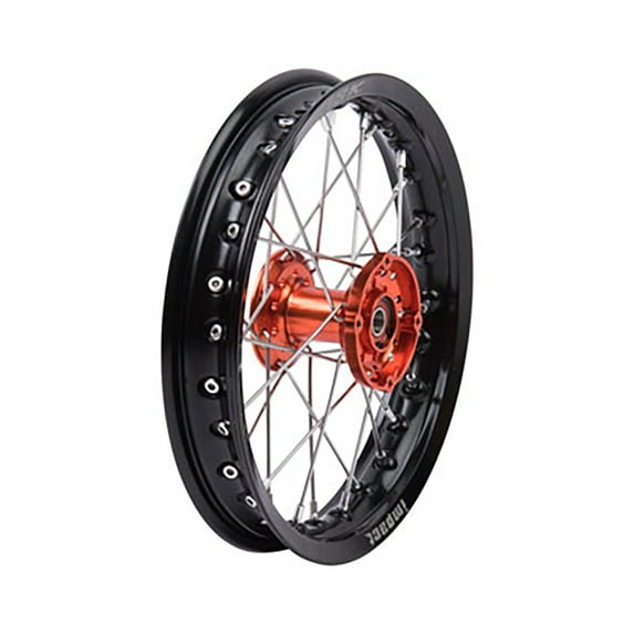 Impact Complete Wheel - Front 12 x 1.60 Black Rim/Silver Spoke/Orange Hub Compatible With Gas Gas MC-E 5 2021