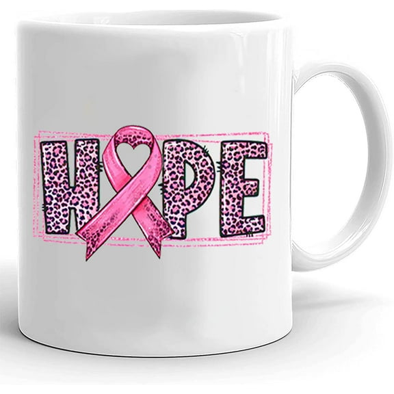 Hope Breast Cancer Mug, Breast Cancer Awareness Mug, Pink Ribbon Leopard Mug, Breast Cancer Fighter Mug, Motivational Gifts, Cancer Awareness Gifts, 11 Oz 15 Oz Ceramic Coffee Mug