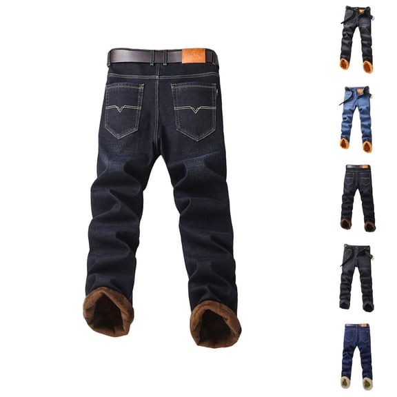 Mens Lined Jeans 2026 Fall Winter Warm Straight Leg Business Casual Jean Pants Denim Pants Trousers with Pockets