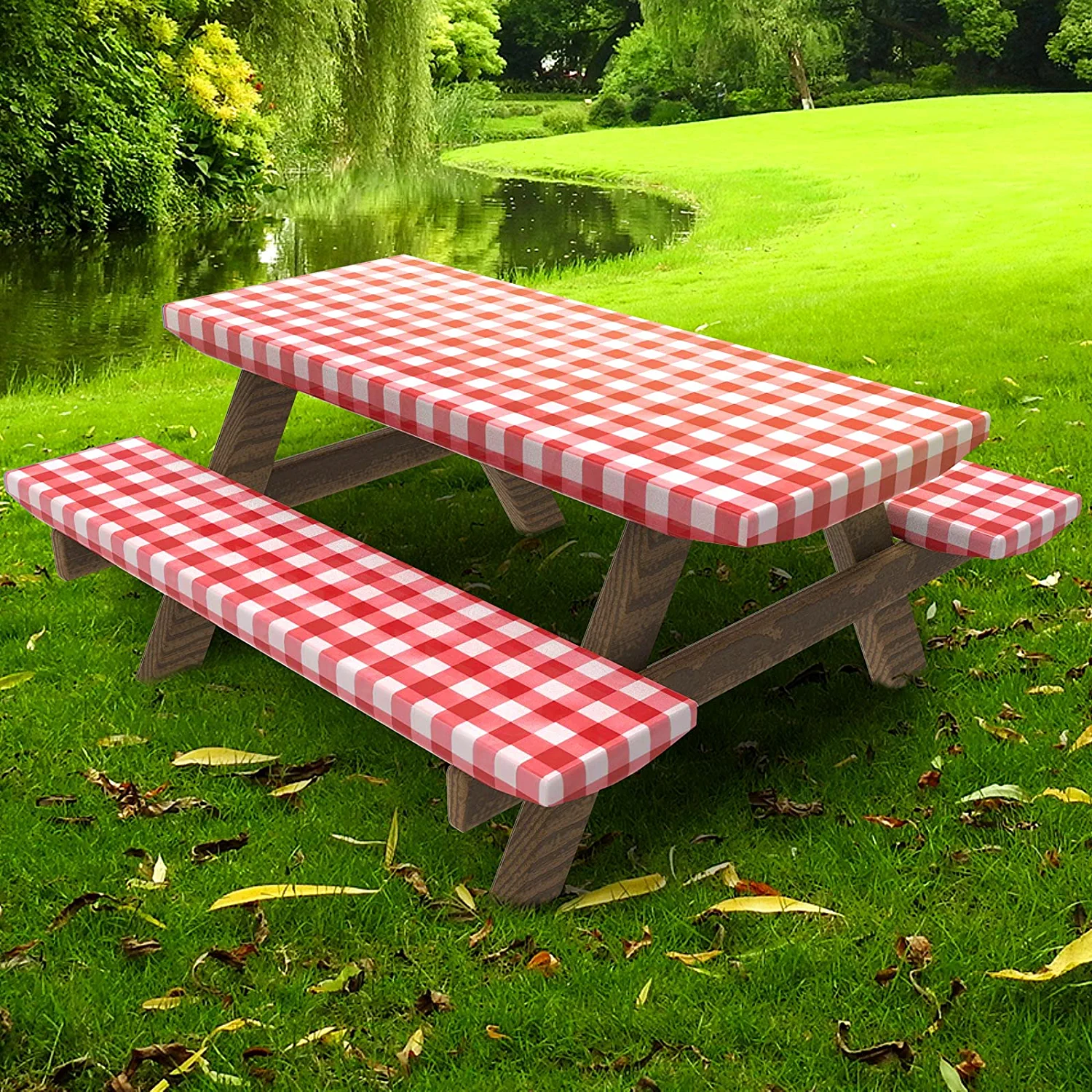 UMINEUX Picnic Table Cover with Bench Covers Fitted Table Clothes for 6