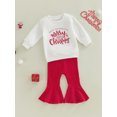 thumbnail image 4 of Toddler Baby Girls Clothes Christmas Outfits 6M 12M 18M 24M 3Y Letter Print Long Sleeve Sweatshirt T-shirt Tops and Casual Flare Pants Set, 4 of 10