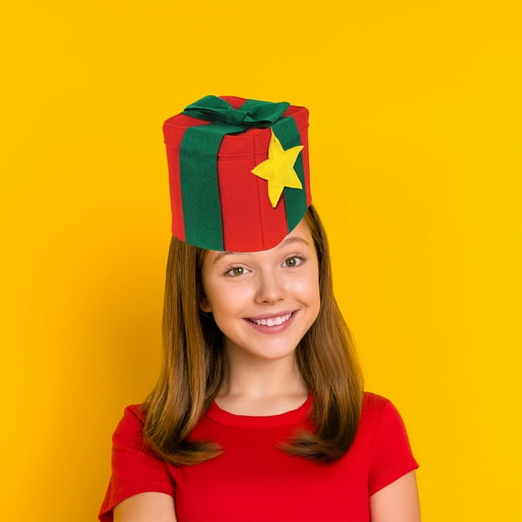 Pack of 6 Red and Green Square Christmas Gift Box Hat Costume Accessories - One Size