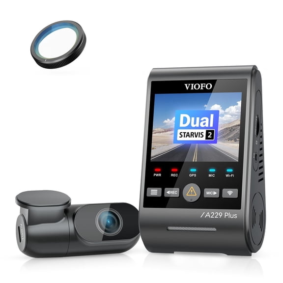 VIOFO A229 Plus 2CH Dash Cam + CPL-200 Filter, Front & Rear 2K STARVIS 2 HDR, 5GHz Wi-Fi, GPS, Voice Control, Anti-Glare Lens
