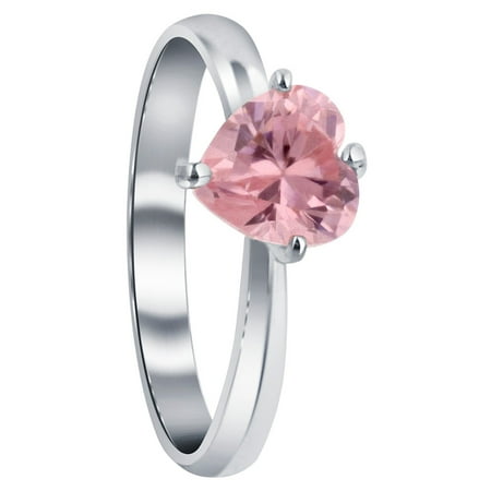 - Gem Avenue 925 Sterling Silver Solitaire Cubic Zirconia Heart Ring Prong Set Pink ice CZ
