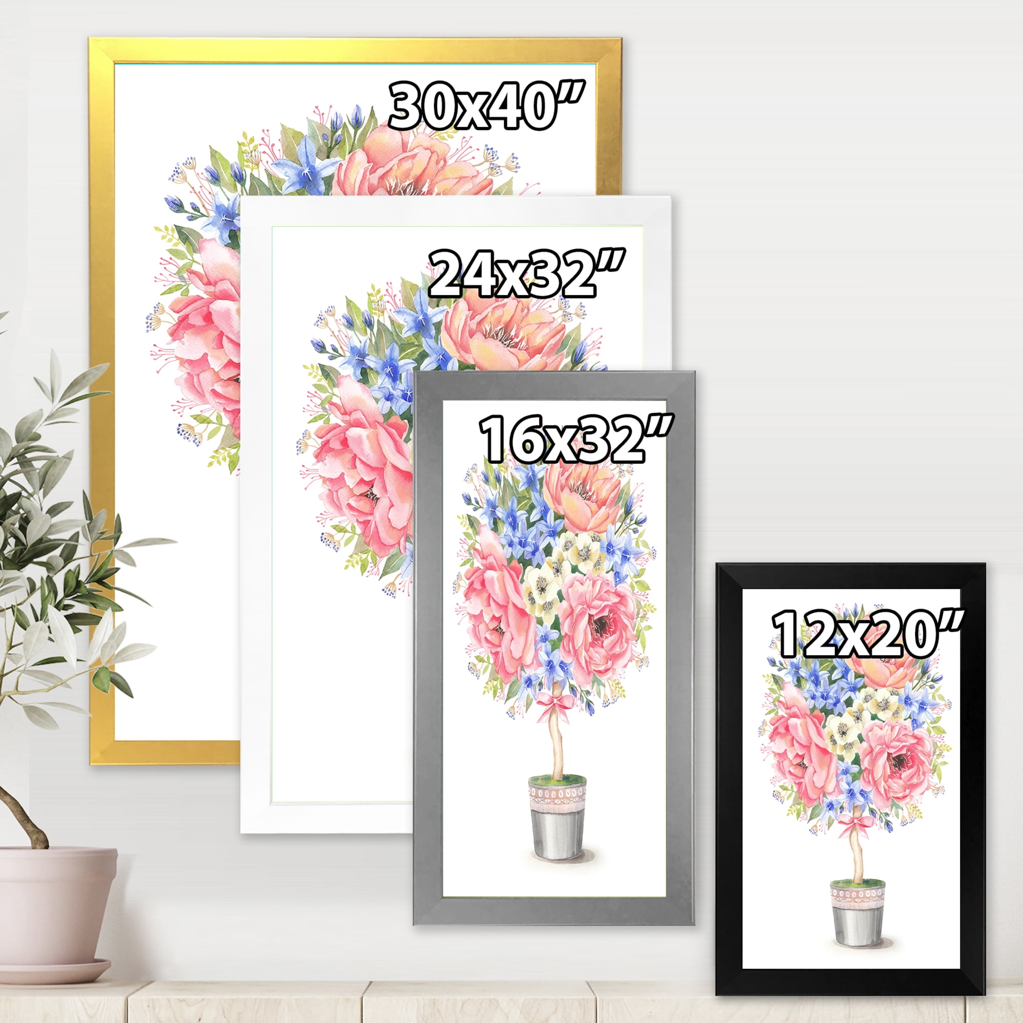 Designart 'A Bow With Flower Tree In A Pot' Farmhouse Framed Art Print