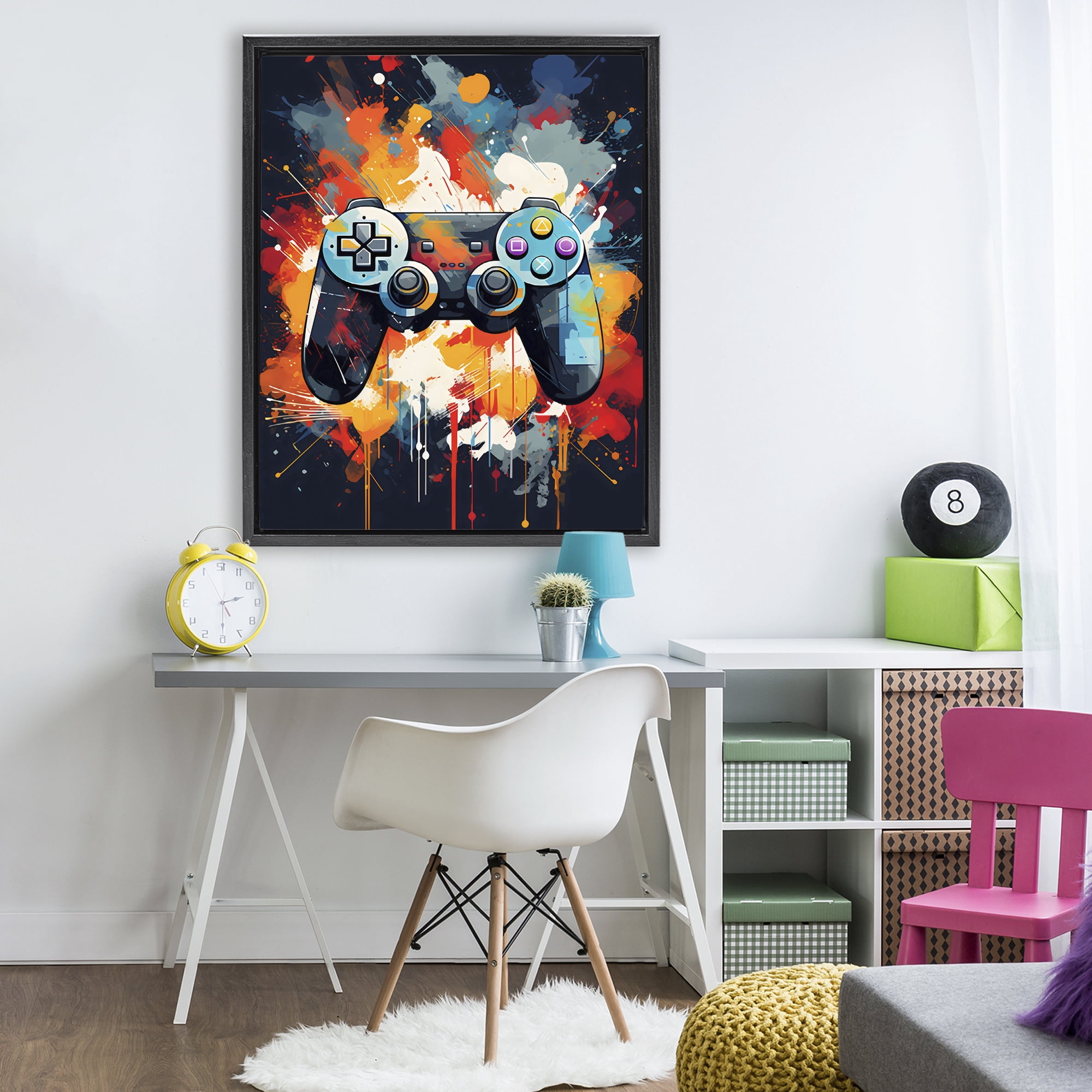 Stupell Industries Orange Paint Splash Gamer Black Framed Floater Canvas Wall Art, design by Creative Studio