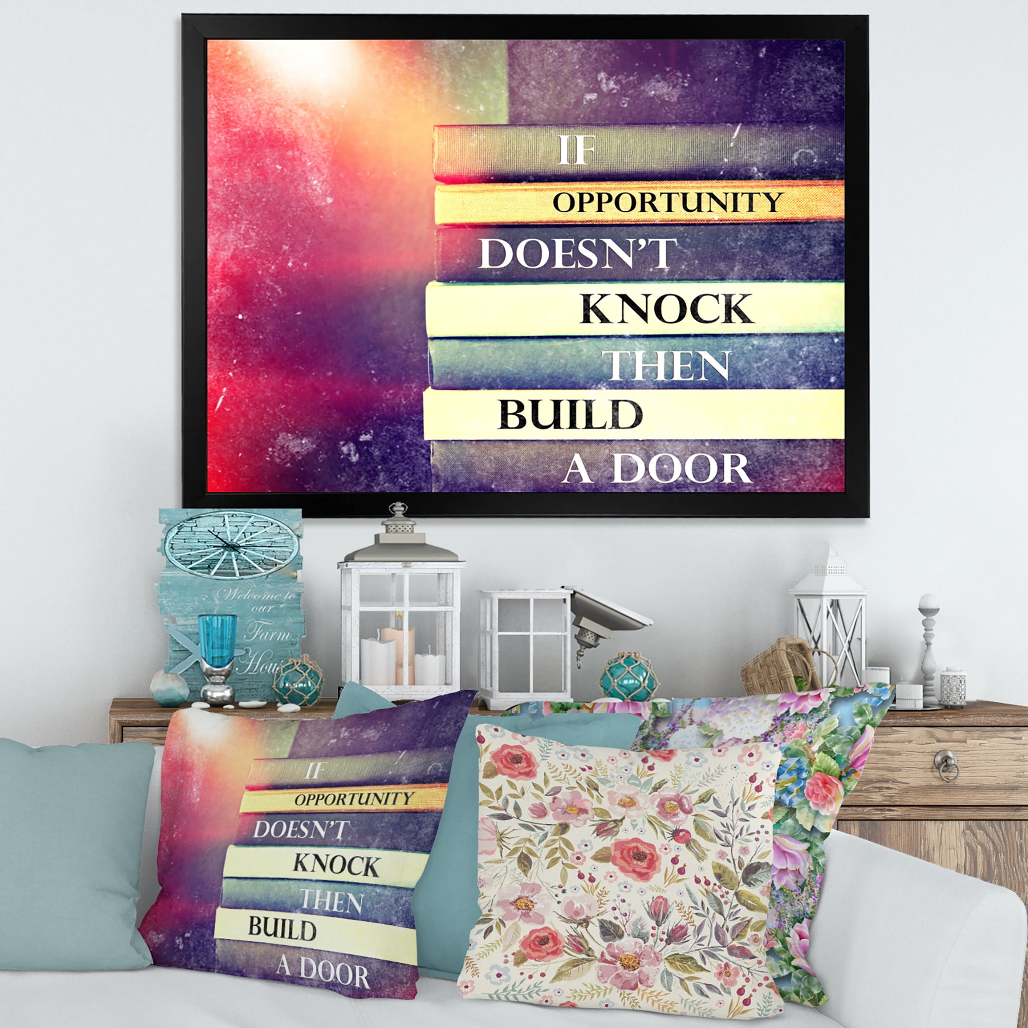 Designart 'If Opportunity Does Not Knock Build A Door On Books' Traditional Framed Art Print